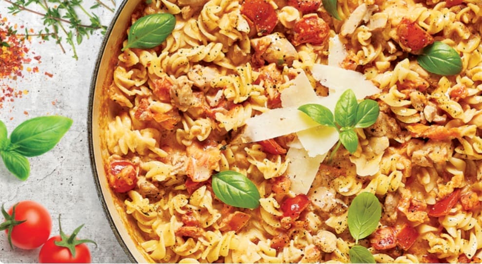 Today’s recipe: Creamy chicken tomato pasta with fresh basil and Parmesan