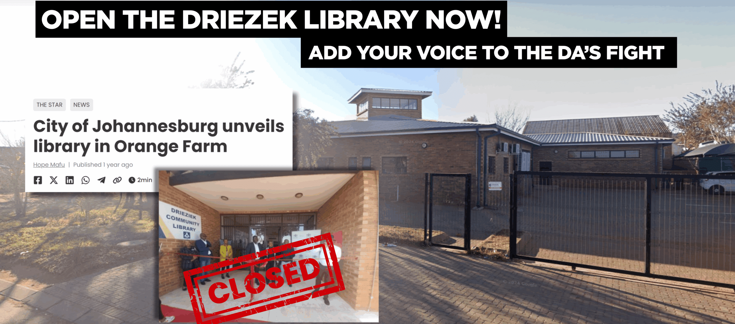 DA Gauteng petitions MEC Chiloane to open Driezek Library amid community outcries
